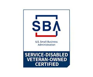 A small business administration seal that says service disabled veteran owned certified.