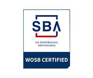 A small business administration logo with the words sba and wosb certified.
