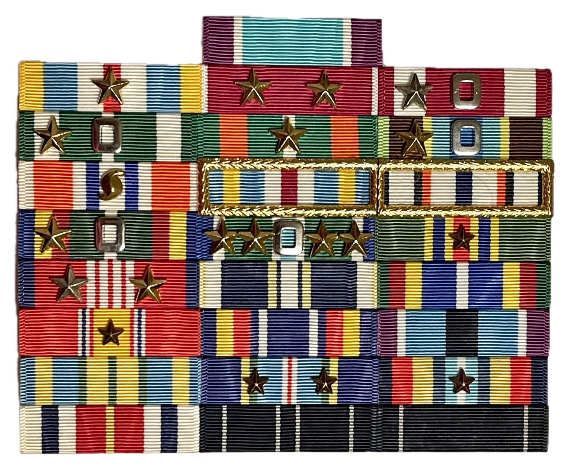 A stack of military ribbons with stars on them.